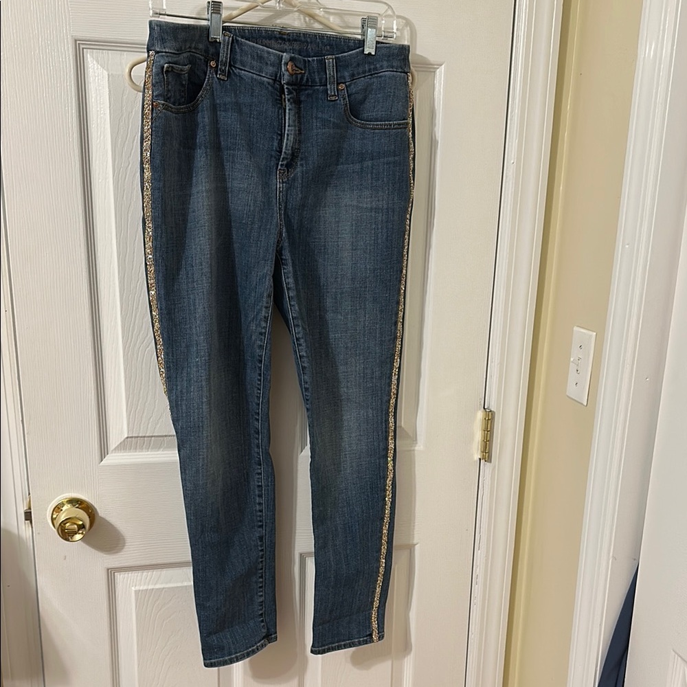 Chicos Stylish Blue Jeans with Gold Accents